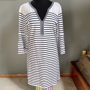 NWT Talbots white cotton dress with navy stripes | M